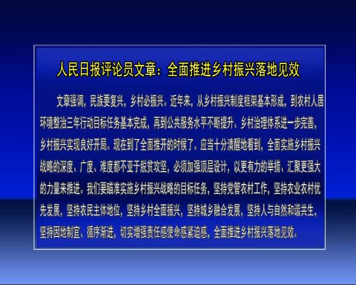 人民日报评论员文章：全面推进乡村振兴落地见效
