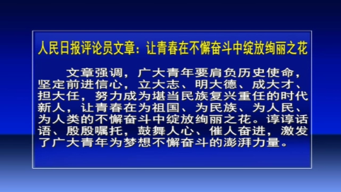 人民日报评论员文章：让青春在不懈奋斗中绽放绚丽之花