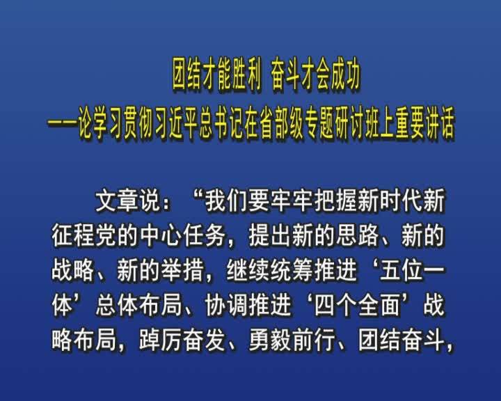 团结才能胜利 奋斗才会成功&mdash;&mdash;论学习贯彻习近平总书记在省部级专题研讨班上重要讲话