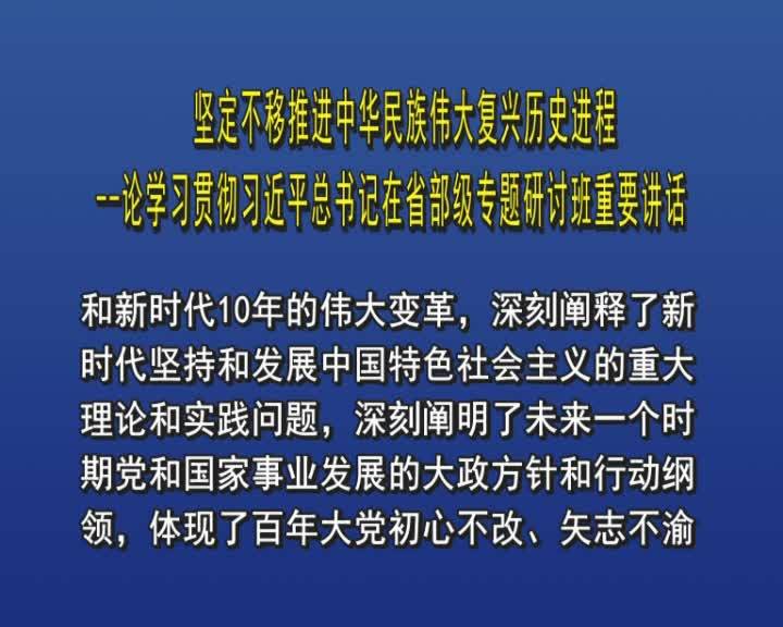 坚定不移推进中华民族伟大复兴历史进程&mdash;&mdash;论学习贯彻习近平总书记在省部级专题研讨班重要讲话