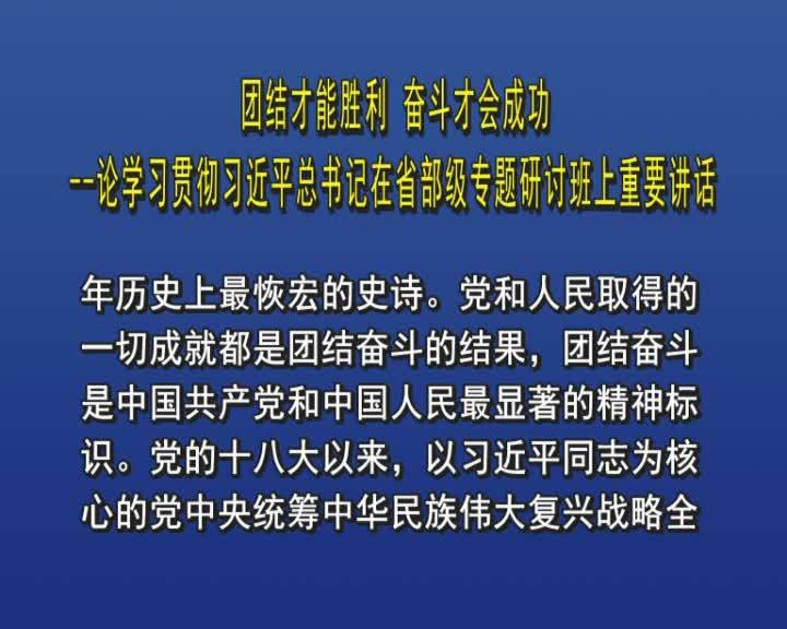 团结才能胜利 奋斗才会成功&mdash;&mdash;论学习贯彻习近平总书记在省部级专题研讨班上重要讲话