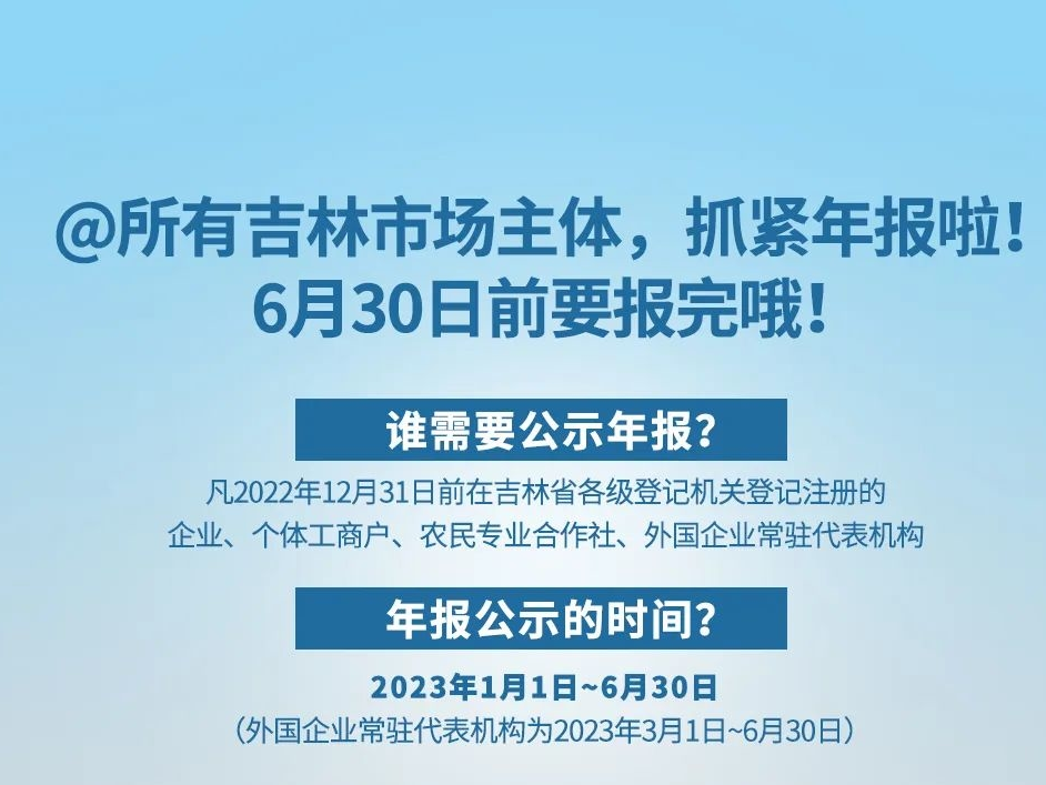 @所有吉林市场主体，6月30日前要完成年报哦！